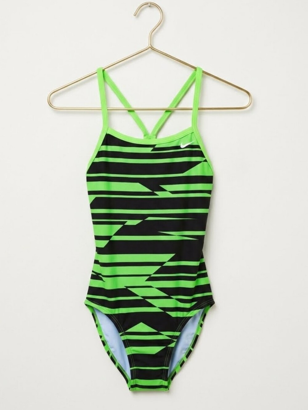 Nike Black and Green Striped Racerback One-Piece Swimsuit Sz 6